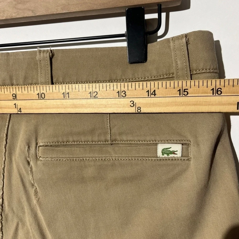 Lacoste Slim Fit Chino Pants Mens 32 Tan Khaki Cotton Twill Trousers - Picture 6 of 8